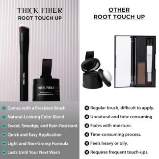 THICK FIBER Root Touch Up Powder - Water & Sweat Resistant Hair Loss Concealer Set for Thinning Hair Women, Includes Brush (Dark Brown)