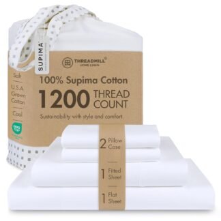 Threadmill 100% American Certified Supima Cotton Sheets King Size - 1200 Thread Count, 4Pc King Size Sheets Set, Smooth Sateen, Ultra Luxury Bed Sheets, 17" Deep Pocket King...