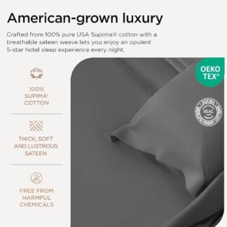 Threadmill 100% Supima Cotton Sheets, Luxury 1200 Thread Count Cotton Sheets for King Size Bed, 4 Pc Dark Grey King Bed Sheet Set, 5-Star Hotel Quality with Elasticized Deep...