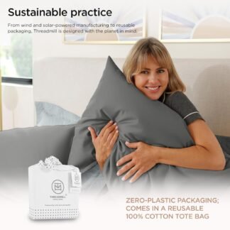 Threadmill 100% Supima Cotton Sheets, Luxury 1200 Thread Count Cotton Sheets for King Size Bed, 4 Pc Dark Grey King Bed Sheet Set, 5-Star Hotel Quality with Elasticized Deep...