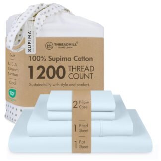 Threadmill 100% Supima Cotton Sheets, Luxury 1200 Thread Count Cotton Sheets for King Size Bed, 4 Pc Dark Grey King Bed Sheet Set, 5-Star Hotel Quality with Elasticized Deep...