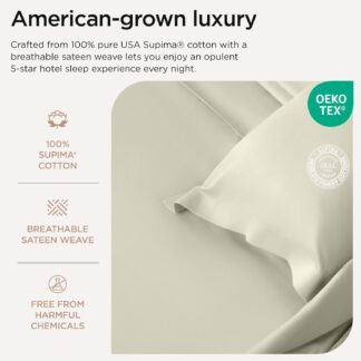 Threadmill 100% Supima Cotton Sheets, Premium 1200 Thread Count Cotton Sheets for King Size Bed, 4 Pc Ivory King Bed Sheets Set, 5-Star Hotel Quality with Elasticized Deep...