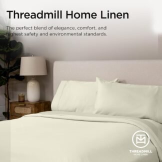 Threadmill 100% Supima Cotton Sheets, Premium 1200 Thread Count Cotton Sheets for King Size Bed, 4 Pc Ivory King Bed Sheets Set, 5-Star Hotel Quality with Elasticized Deep...