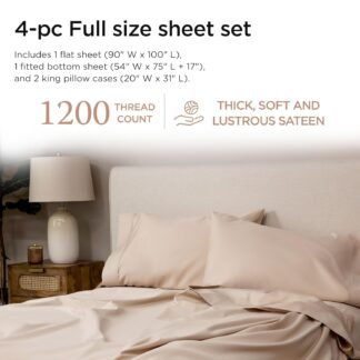 Threadmill Luxury Supima Cotton Sheets, Luxury 1200 Thread Count Soft 100% Cotton Sheets for Full Size Bed, 4 Pc Beige Bed Sheets Full Set, 5-Star Hotel Quality Deep Pocket Bed...