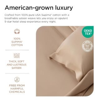 Threadmill Luxury Supima Cotton Sheets, Luxury 1200 Thread Count Soft 100% Cotton Sheets for Full Size Bed, 4 Pc Beige Bed Sheets Full Set, 5-Star Hotel Quality Deep Pocket Bed...
