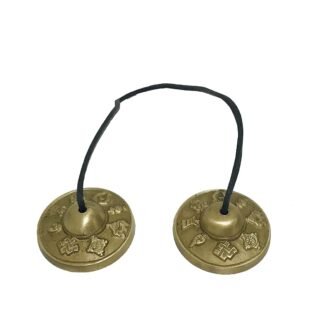 Tibetan Buddhist Cymbals OM Mane Padme Hum 8 Lucky Symbols Embossed on leather cord 2.5 inch Tingsha Manjira Bell (Chimes) for Meditation, calming Musical Instrument,...