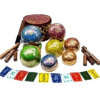 Tibetan Singing Bowl Set Of 7, Authentic 7 Metals, 7 Chakra Colors Mantra Chant Decorated Himalayan Singing Bowl For Chakra Healing, Meditation, Deep Relaxation, Stress Relief,...