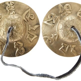 Tibetan Tingsha Cymbals ~2.75 inches- "Om Mane Padme Hum" Symbols Embossed~Hand Tuned Meditation Tibetan Bell ~ Traditional Percussion Instrument for folk devotional...