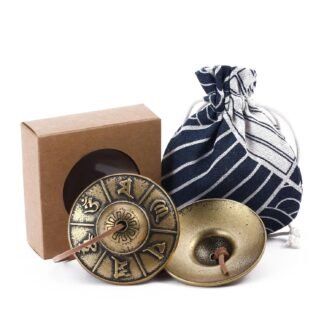 Tibetan Tingsha Cymbals Meditation Chime Bells 2.5" Om Mani Padme Hum Brass Bell with Gift Box Drawstring Cloth Bag for Sound Healing, Yoga, Stress Relief Meditation Instruments