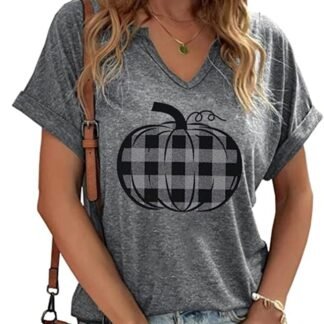 TIXOM Womens Fall Halloween Thanksgiving V Neck Shirt Holiday Funny Family Matching Graphic Tee Casual Autumn Tops