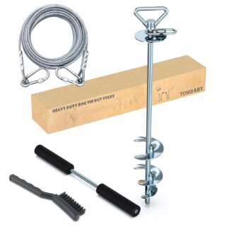 TOMBABY Dog Tie Out Cable and Stake,with 30FT Heavy Duty Cable,360° Swivel Dog Anchor& Anti-Tangle,Dog Runner for Yard,Dog Stake Allows Dogs Up to 210 lbs, Dog Stakes for...