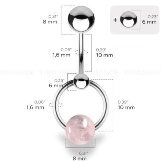 TOOLSSIDE VCH Piercing Jewelry with Rose Quartz Stone Stainless Steel Belly Button Ring Navel Piercing Jewelry Belly Rings for Women 14G Belly Button Piercing