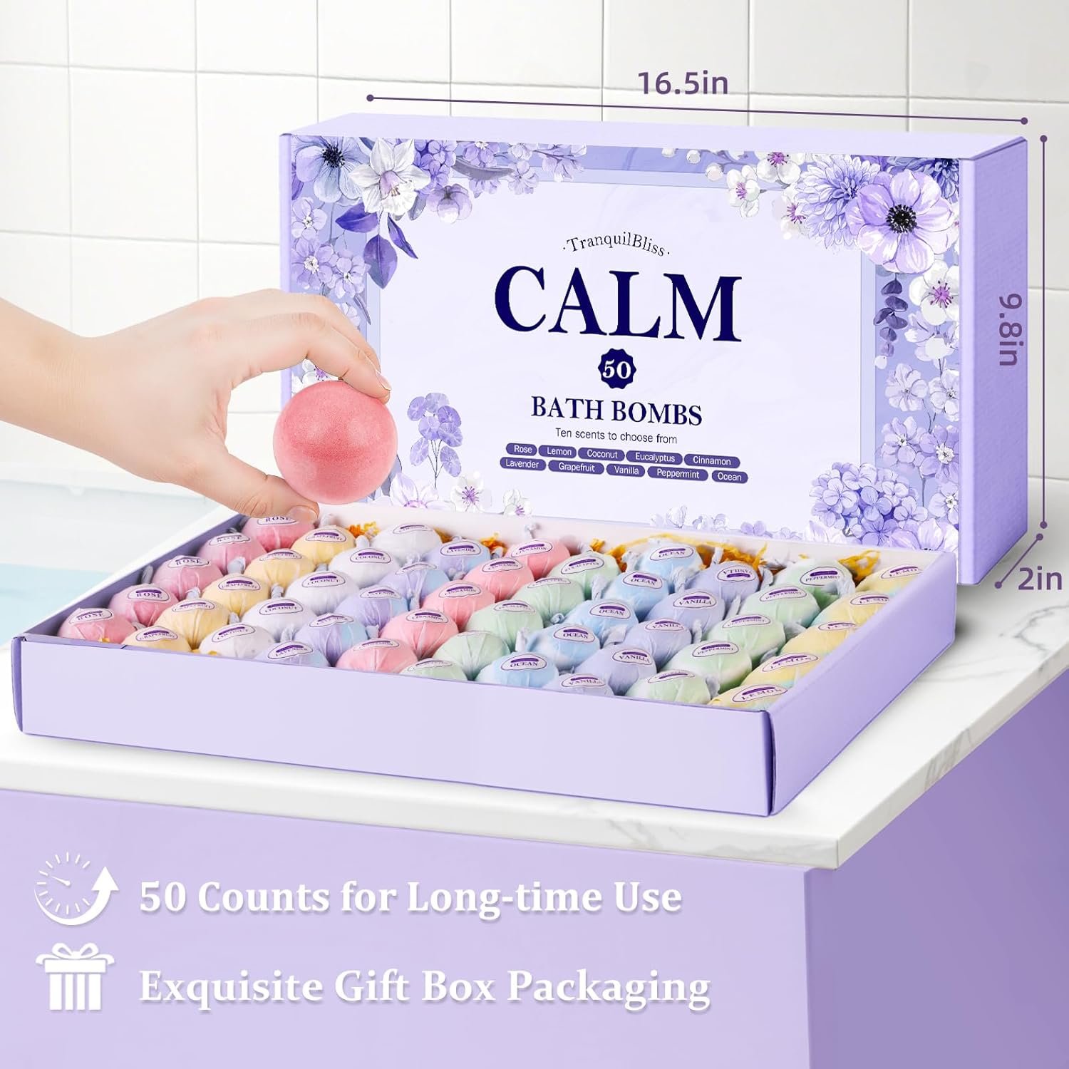 TranquilBliss Bath Bombs for Women 50 PCS Set with 10 Rich Scents Natural Bubble Bathbombs Dry Skin Moisturizing Present for Christmas Mothers Day Birthday for Mom - lunas-mystic-emporium.com TranquilBliss Bath Bombs for Women, 50 PCS Set with 10 Rich Scents, Natural Bubble Bathbombs, Dry Skin Moisturizing, Present for Christmas, Mother’s Day, Birthday, for Mom,...