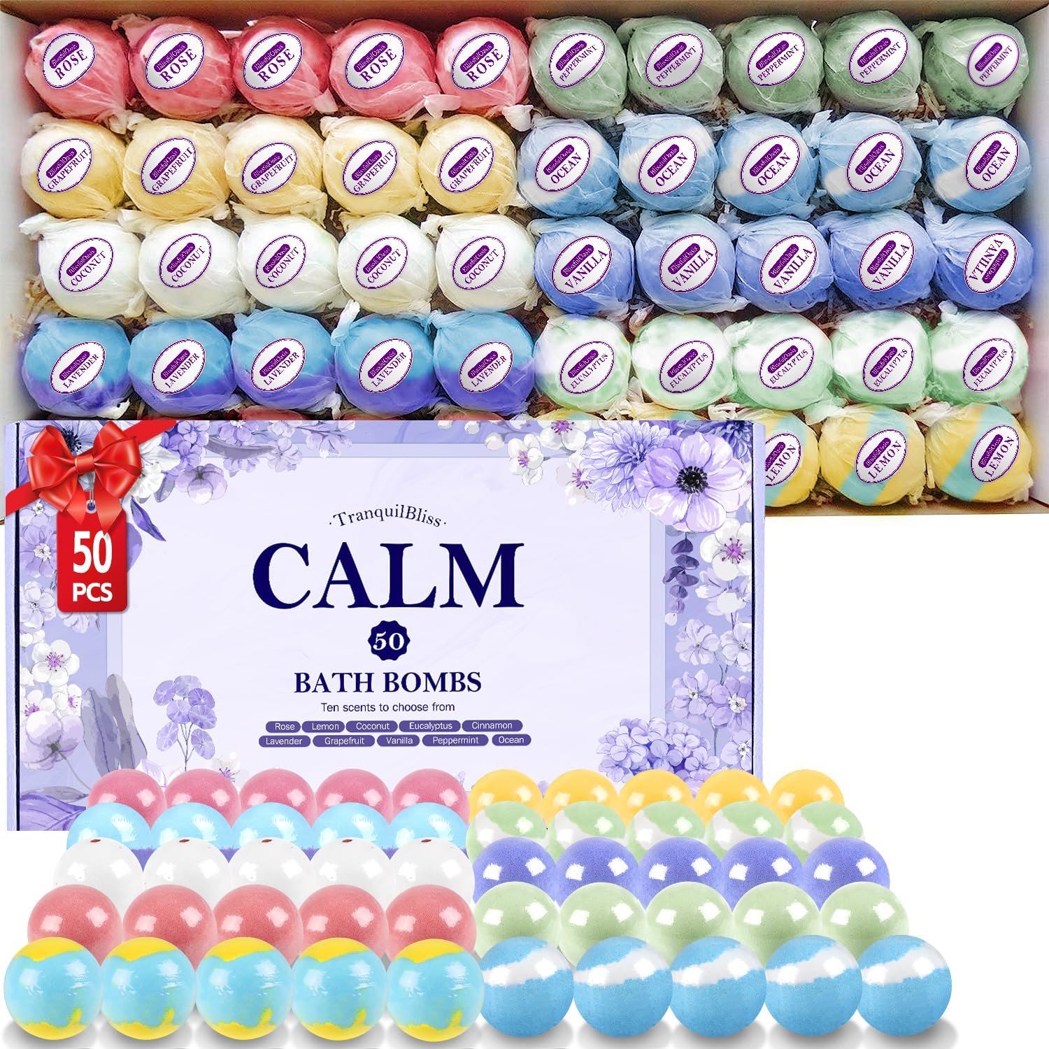 TranquilBliss Bath Bombs Set 50 PCS with 10 Rich Scents Bath Bombs for Women Natural Bubble Bombs with Shea Butter Safe Oil Ideal for Valentines Birthday Mothers Day - lunas-mystic-emporium.com TranquilBliss Bath Bombs Set 50 PCS with 10 Rich Scents, Bath Bombs for Women, Natural Bubble Bombs with Shea Butter & Safe Oil, Ideal for Valentines, Birthday, Mother's Day...