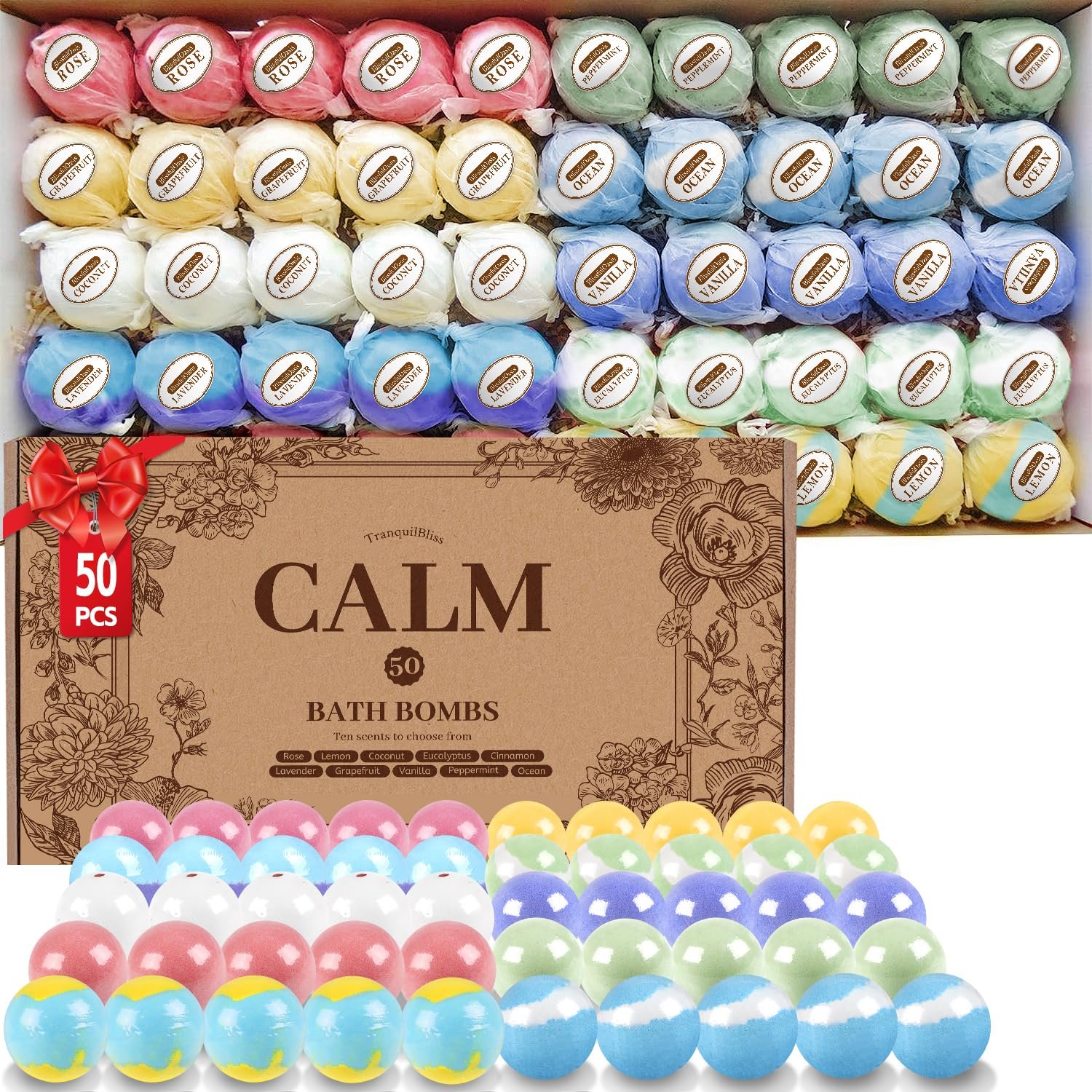 TranquilBliss Bath Bombs Set 50 PCS with 10 Rich Scents Bath Bombs for Women Natural Bubble Bombs with Shea Butter Safe Oil Ideal for Valentines Birthday Mothers Day - lunas-mystic-emporium.com TranquilBliss Bath Bombs Set 50 PCS with 10 Rich Scents, Bath Bombs for Women, Natural Bubble Bombs with Shea Butter & Safe Oil, Ideal for Valentines, Birthday, Mother's Day...