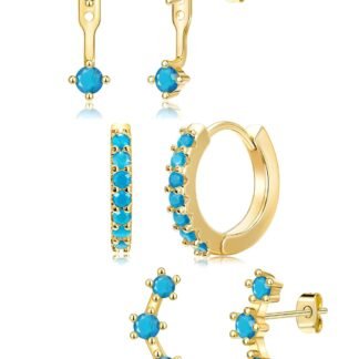 Trendy Small Earrings Stack for Women, 3 Pairs Gold Plated Hypoallergenic Dainty Cute Stud Huggie Jacket Set, Women Fashion Accessories Holiday Birthstone Western Jewelry...