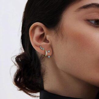 Trendy Small Earrings Stack for Women, 3 Pairs Gold Plated Hypoallergenic Dainty Cute Stud Huggie Jacket Set, Women Fashion Accessories Holiday Birthstone Western Jewelry...