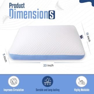 TUCK SURE Memory Foam Bed Pillow for Side and Back Sleepers, Soft Supportive Pillow with Breathable Washable Cover – Blue & White Premium Home Bedding Cushion