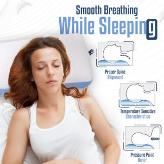 TUCK SURE Memory Foam Bed Pillow for Side and Back Sleepers, Soft Supportive Pillow with Breathable Washable Cover – Blue & White Premium Home Bedding Cushion