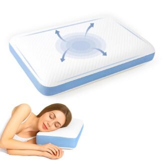 TUCK SURE Memory Foam Bed Pillow for Side and Back Sleepers, Soft Supportive Pillow with Breathable Washable Cover – Blue & White Premium Home Bedding Cushion