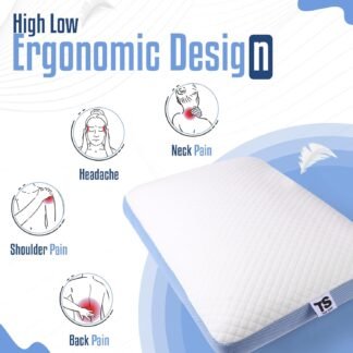 TUCK SURE Memory Foam Bed Pillow for Side and Back Sleepers, Soft Supportive Pillow with Breathable Washable Cover – Blue & White Premium Home Bedding Cushion