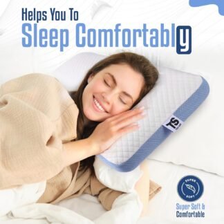 TUCK SURE Memory Foam Bed Pillow for Side and Back Sleepers, Soft Supportive Pillow with Breathable Washable Cover – Blue & White Premium Home Bedding Cushion