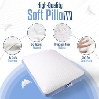 TUCK SURE Memory Foam Bed Pillow for Side and Back Sleepers, Soft Supportive Pillow with Breathable Washable Cover – Blue & White Premium Home Bedding Cushion