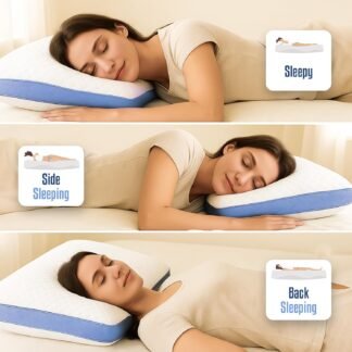 TUCK SURE Memory Foam Bed Pillow for Side and Back Sleepers, Soft Supportive Pillow with Breathable Washable Cover – Blue & White Premium Home Bedding Cushion