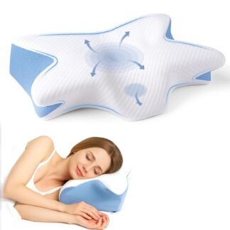 TUCK SURE Memory Foam Bed Pillow for Side and Back Sleepers, Soft Supportive Pillow with Breathable Washable Cover – Blue & White Premium Home Bedding Cushion