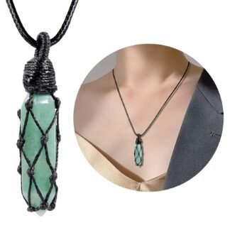 TUMBEELLUWA Hexagonal Crystal Points Pendant Necklace for Unisex Wrapped Stone Wand Pendant with Adjustable Cord