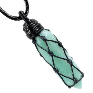 TUMBEELLUWA Hexagonal Crystal Points Pendant Necklace for Unisex Wrapped Stone Wand Pendant with Adjustable Cord