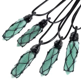 TUMBEELLUWA Hexagonal Crystal Points Pendant Necklace for Unisex Wrapped Stone Wand Pendant with Adjustable Cord