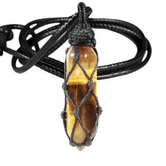 TUMBEELLUWA Hexagonal Crystal Points Pendant Necklace for Unisex Wrapped Stone Wand Pendant with Adjustable Cord
