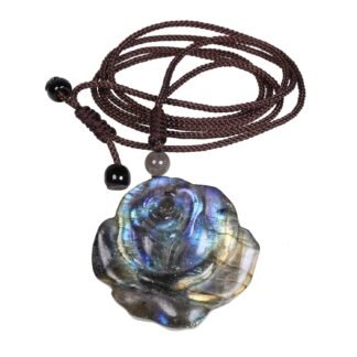 TUMBEELLUWA Natural Labradorite Pendant Necklace for Unisex Handcrafted Crystal Stone Amulet Necklace with Adjustable Cord