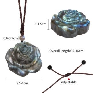 TUMBEELLUWA Natural Labradorite Pendant Necklace for Unisex Handcrafted Crystal Stone Amulet Necklace with Adjustable Cord