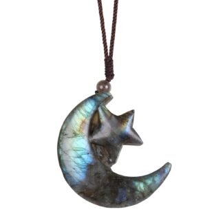 TUMBEELLUWA Natural Labradorite Pendant Necklace for Unisex Handcrafted Crystal Stone Amulet Necklace with Adjustable Cord