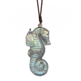 TUMBEELLUWA Natural Labradorite Pendant Necklace for Unisex Handcrafted Crystal Stone Amulet Necklace with Adjustable Cord