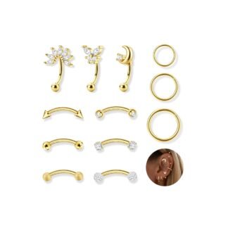 Ubjuliwa 12pcs 16G Rook Piercing Jewelry Eyebrow Rings Stainless Steel Belly Lip Ring Cartilage Hoop Rook Daith Earrings Tragus CZ Body Piercing Curved Barbell