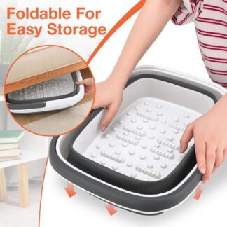 Udefineit Collapsible Foot Soaking Tub with Handle, 15L/4 Gallons, Portable Pedicure Feet Spa Tub, Plastic Feet Soaking Basin with Acupressure Massage Points, Folding Foot Spa...