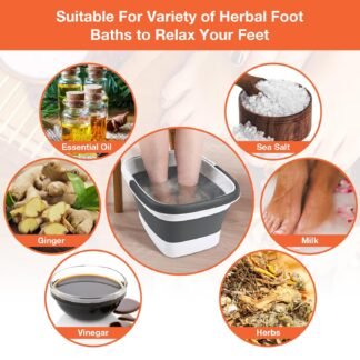 Udefineit Collapsible Foot Soaking Tub with Handle, 15L/4 Gallons, Portable Pedicure Feet Spa Tub, Plastic Feet Soaking Basin with Acupressure Massage Points, Folding Foot Spa...