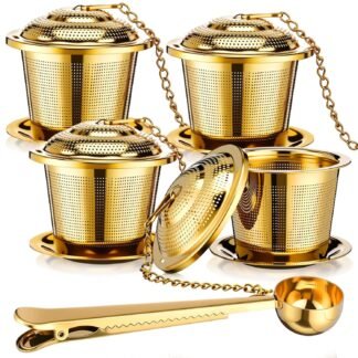 Umigy 4 Pcs Tea Infuser Strainers for Loose Tea with Scoop, Extra Fine Mesh Steeper 304 Stainless Steel Diffuser Leaf Holder with Extended Chain Hook for Brew, Spices, Seasoning...