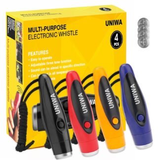UNIWA Electronic Whistle, 4 Pack Handheld Electronic Whistles Electric Whistle with Lanyard Three Tone Distinct High Volume Outdoor Sport Whistle for Coaches, Referees, P.E....