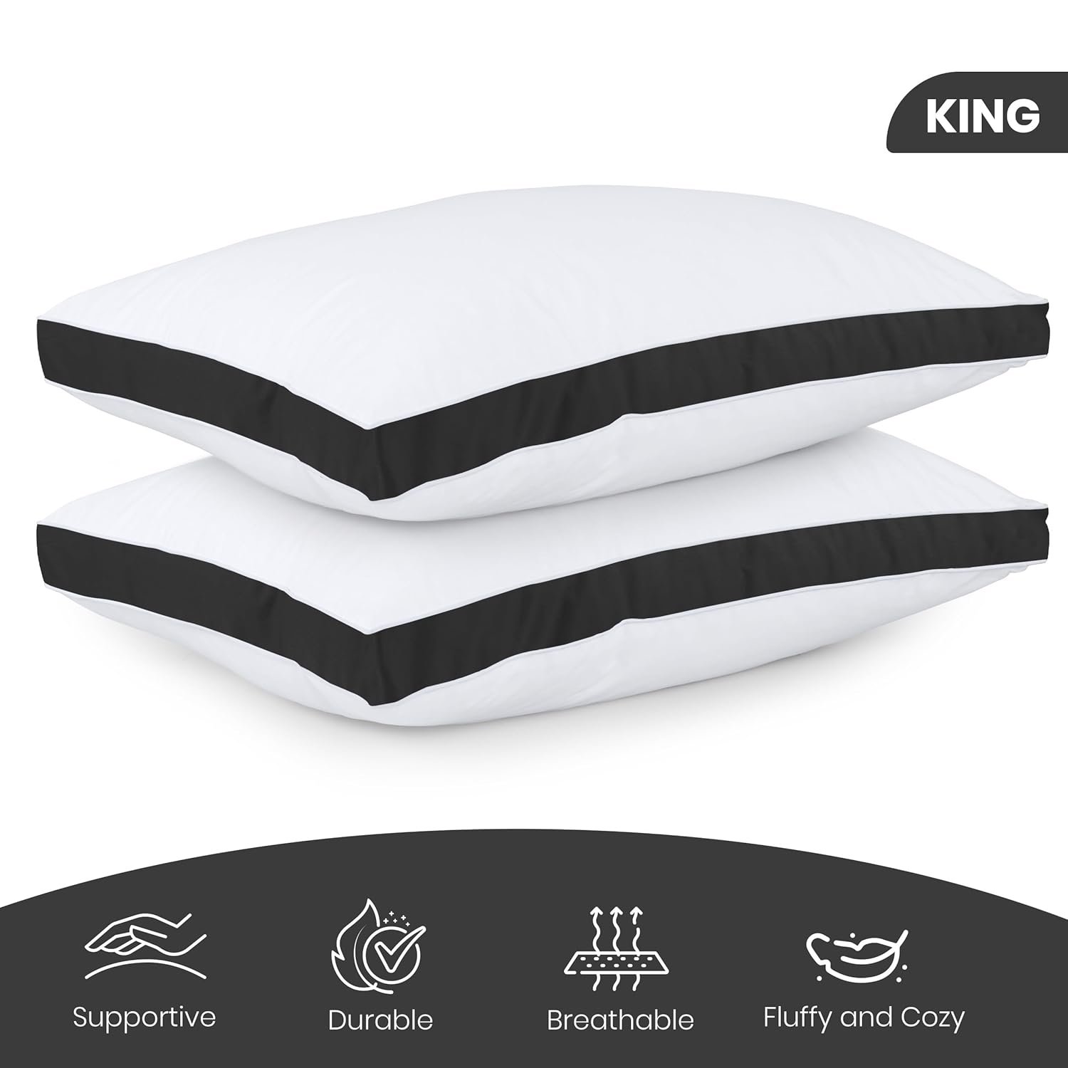 Utopia Bedding Bed Pillows for Sleeping King Size Black Set of 2 Soft Fluffy Pillow with Down Alternative Filling Cooling Hotel Quality Gusseted Pillow for Back - lunas-mystic-emporium.com Utopia Bedding Bed Pillows for Sleeping King Size (Black), Set of 2, Soft & Fluffy Pillow with Down Alternative Filling, Cooling, Hotel Quality, Gusseted Pillow for Back,...