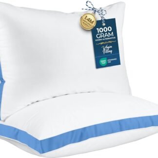 Utopia Bedding Bed Pillows for Sleeping Queen Size (Blue), Set of 2, Soft & Fluffy Pillow with Down Alternative Filling, Cooling, Hotel Quality, Gusseted Pillow for Back,...