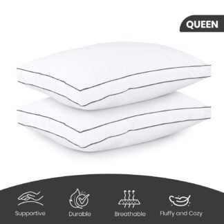 Utopia Bedding Bed Pillows for Sleeping Queen Size (Grey/White) Set of 2, Soft & Fluffy Pillow with Down Alternative Filling, Cooling, Hotel Quality, Gusseted Pillow for Back,...