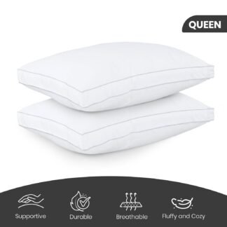 Utopia Bedding Bed Pillows for Sleeping Queen Size (White), Set of 2, Soft & Fluffy Pillow with Down Alternative Filling, Cooling, Hotel Quality, Gusseted Pillow for Back,...