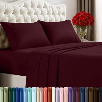 Utopia Bedding Full Sheet Set – 4 Piece Bed Sheets for Full Size Bed, Soft and Breathable Microfiber, Includes 1 Fitted Sheet, 1 Flat Sheet and 2 Pillowcases (Burgundy)