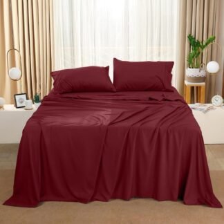 Utopia Bedding Full Sheet Set – 4 Piece Bed Sheets for Full Size Bed, Soft and Breathable Microfiber, Includes 1 Fitted Sheet, 1 Flat Sheet and 2 Pillowcases (Burgundy)