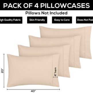 Utopia Bedding King Pillow Cases - 4 Pack - Envelope Closure - Soft Brushed Microfiber Fabric - Shrinkage and Fade Resistant Pillow Covers King Size 20 X 40 Inches (King, Beige)