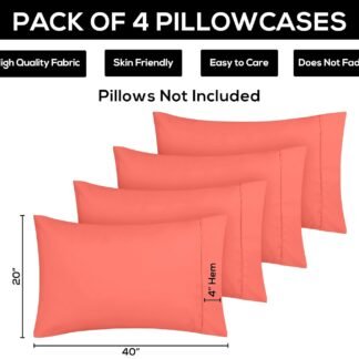 Utopia Bedding King Pillow Cases - 4 Pack - Envelope Closure - Soft Brushed Microfiber Fabric - Shrinkage and Fade Resistant Pillow Covers King Size 20 X 40 Inches (King, Coral)